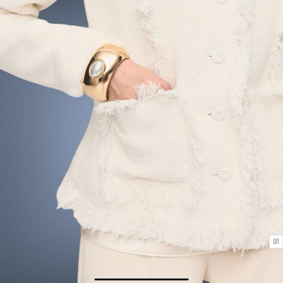 MANGO Pocket Cream Boucle' Fringe Tweed jacket Women's Blazer M (4) REF17087813 - Picture 6 of 16